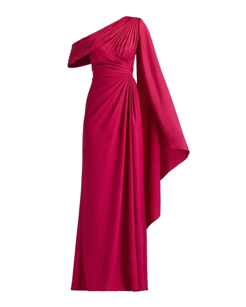 Tadashi Shoji Pleated One-Shoulder Cape Gown