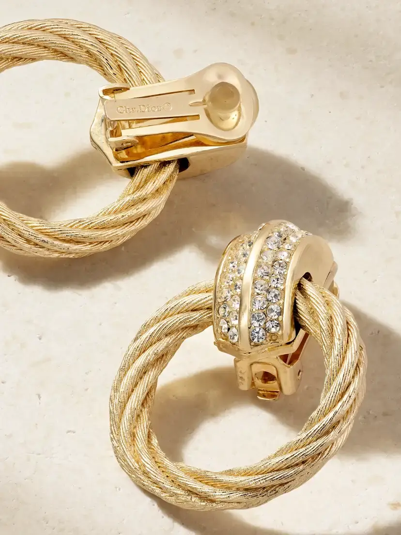 Susan Caplan Vintage + Dior Vintage 1980s Gold-plated Swarovski Crystal Clip Earrings | Thumbnail 3 Susan Caplan Vintage + Dior Vintage 1980s Gold-plated Swarovski Crystal Clip Earrings | Thumbnail 3