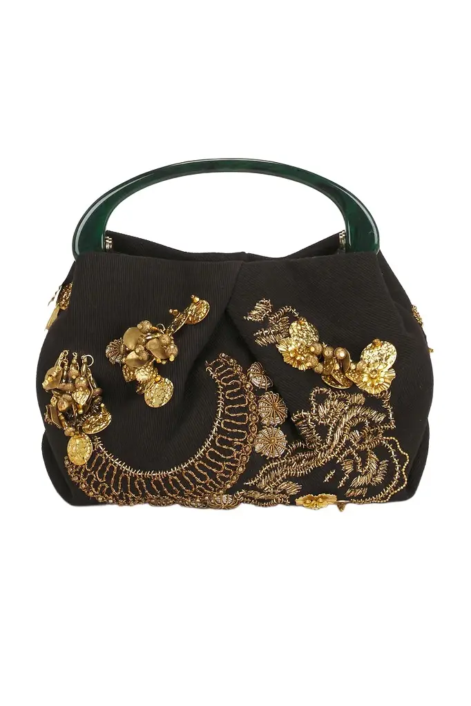 Dries Van Noten Small Embroidered Resin Handle Fold Bag