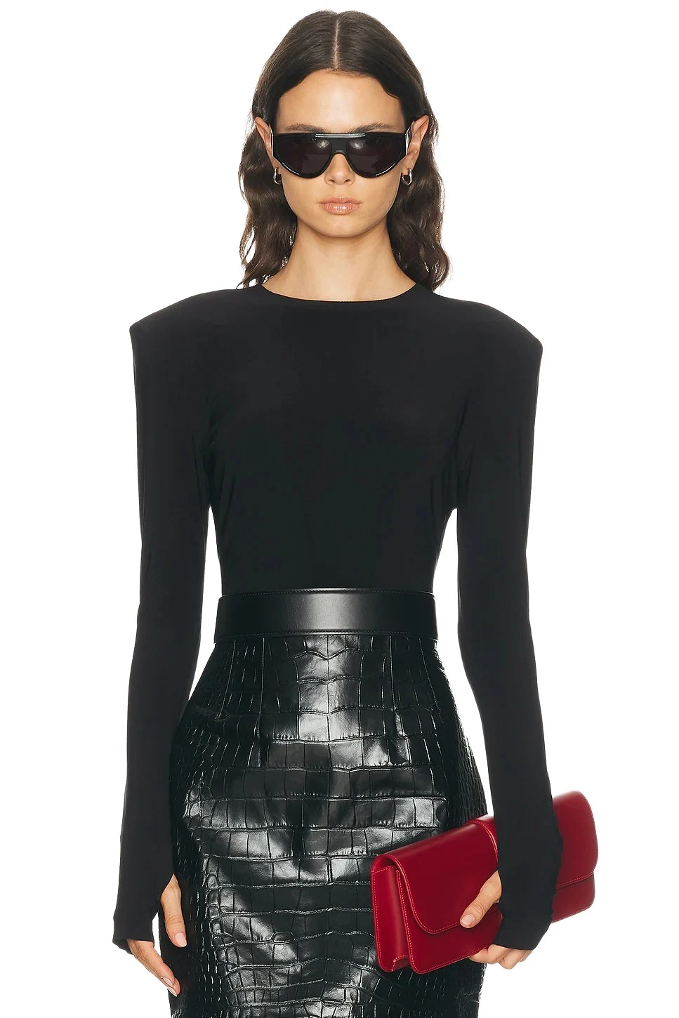 Norma Kamali x Lifestyle Shoulder Pad Long Sleeve Crew Top