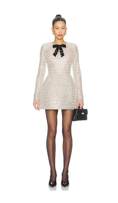 Bronx and Banco Long Sleeve Embellished Mini Dress With Feather Cuffs | Thumbnail 2
