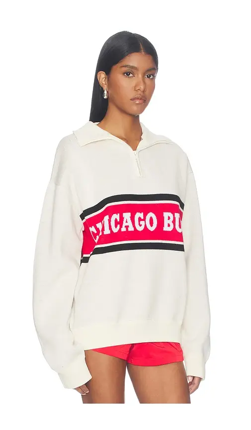 Terez Chicago Bulls Logo Stripe Quarter Zip Sweater | Thumbnail 2