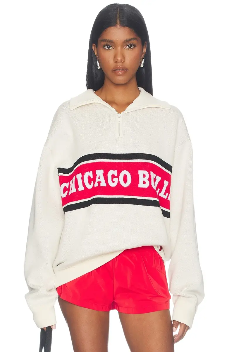 Terez Chicago Bulls Logo Stripe Quarter Zip Sweater