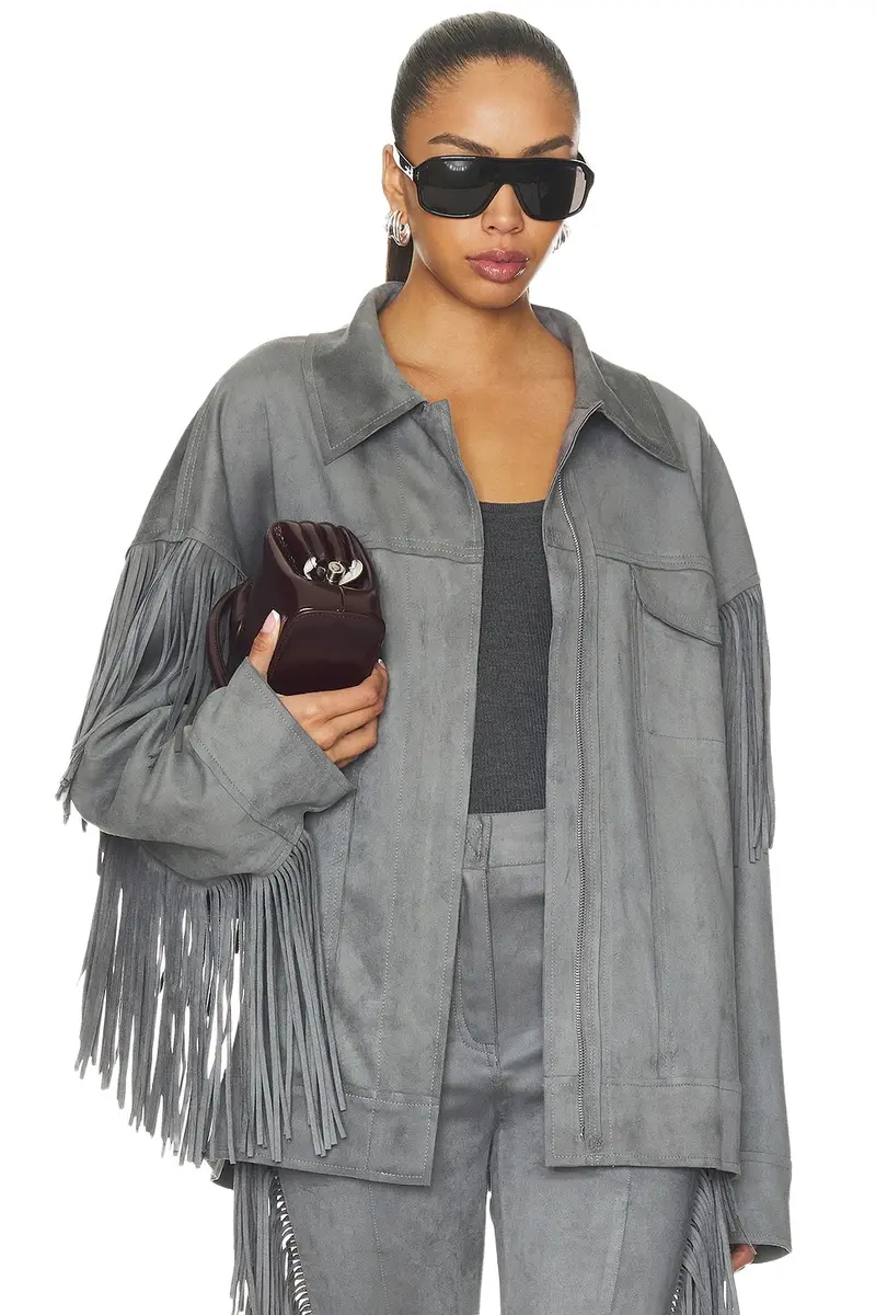 Norma Kamali Fringe Oversized Jean Jacket