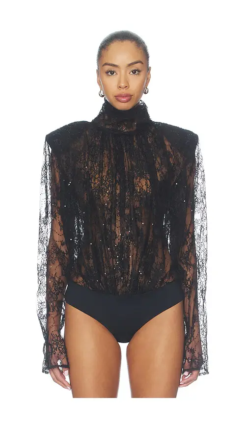 Bronx and Banco Sequin Lace Long Sleeve Bodysuit | Thumbnail 2