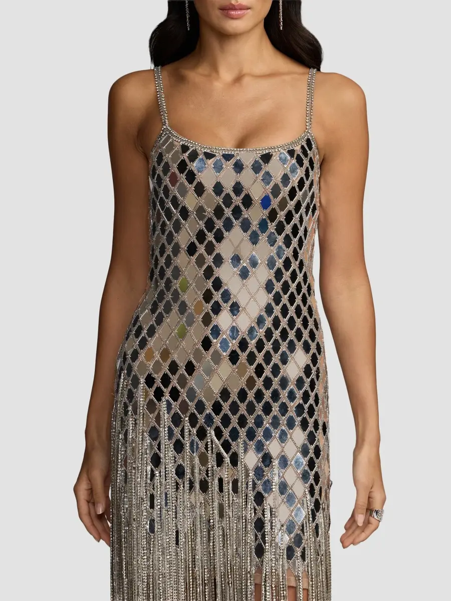 Mac Duggal Women's Geometric Mirror Beaded Fringe Midi Dress | Thumbnail 4 Mac Duggal Women's Geometric Mirror Beaded Fringe Midi Dress | Thumbnail 4