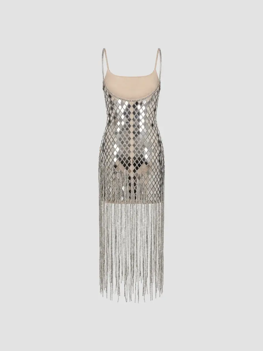 Mac Duggal Women's Geometric Mirror Beaded Fringe Midi Dress | Thumbnail 5 Mac Duggal Women's Geometric Mirror Beaded Fringe Midi Dress | Thumbnail 5