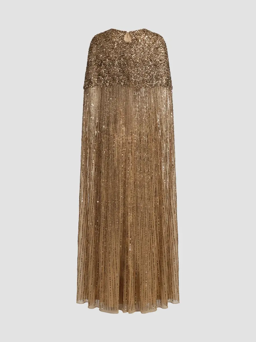 Mac Duggal Women's Beaded Mesh Cape-Sleeve Gown | Thumbnail 6