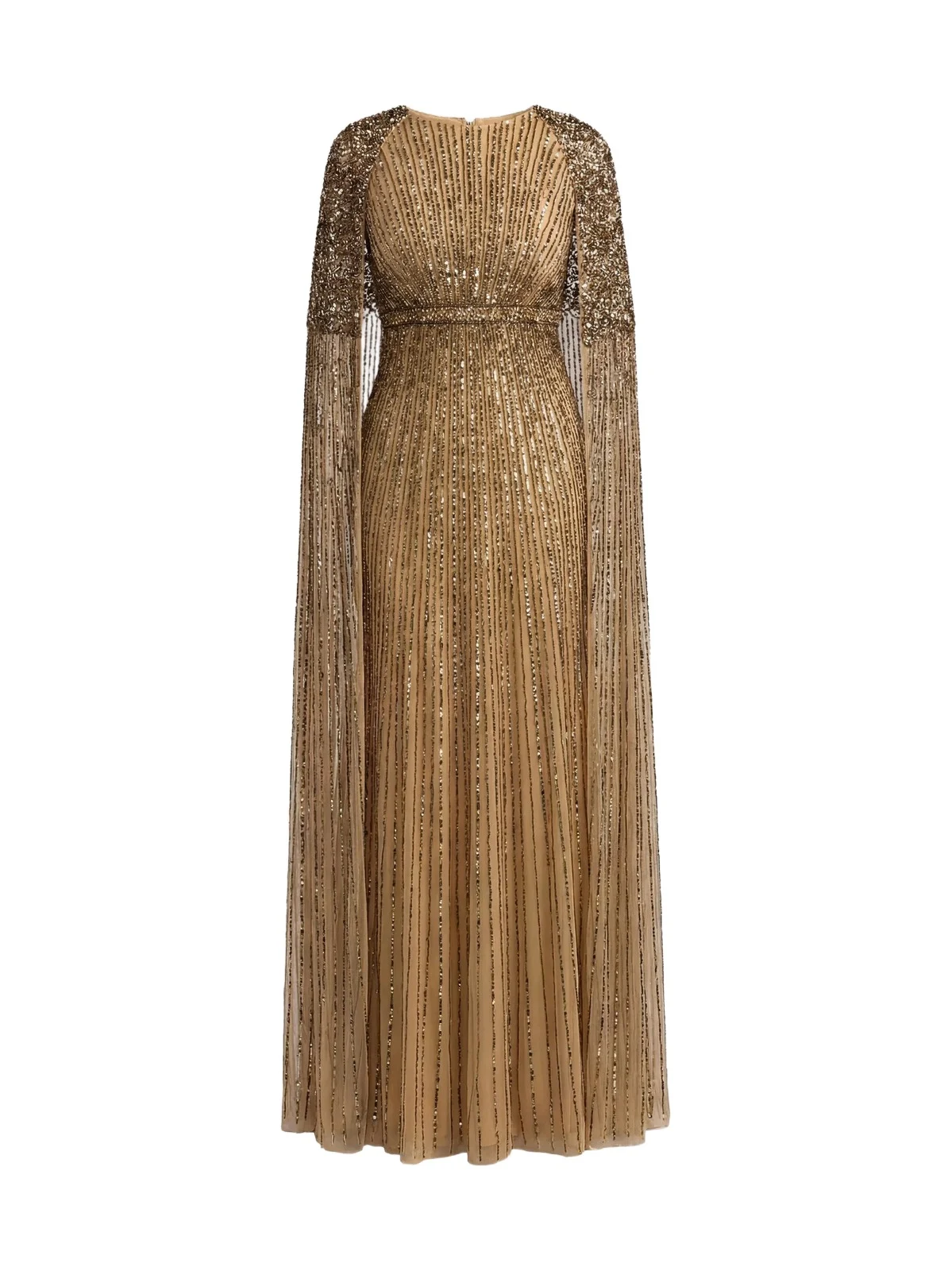 Mac Duggal Women's Beaded Mesh Cape-Sleeve Gown