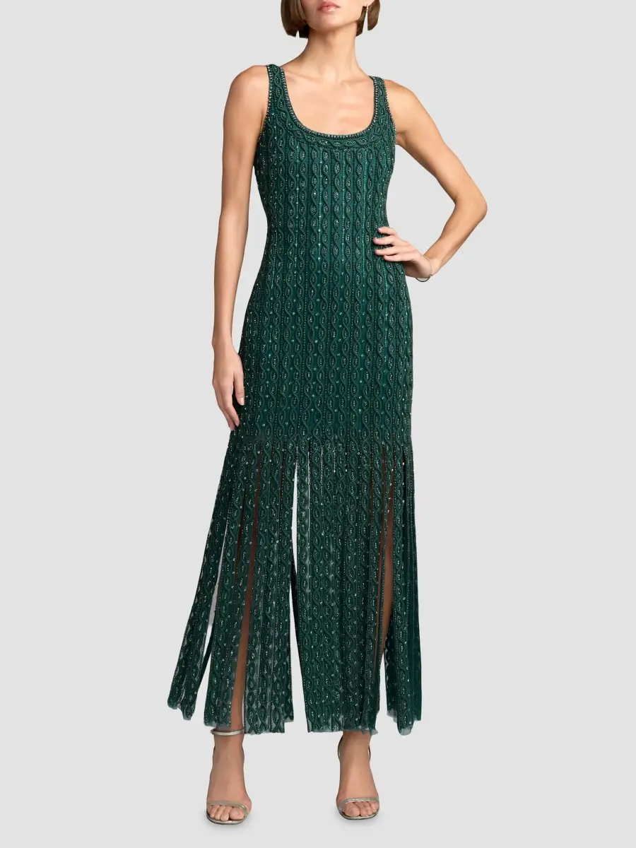 Mac Duggal Women's Beaded Mesh Fringed Maxi Dress | Thumbnail 2 Mac Duggal Women's Beaded Mesh Fringed Maxi Dress | Thumbnail 2
