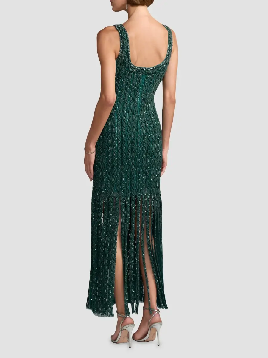 Mac Duggal Women's Beaded Mesh Fringed Maxi Dress | Thumbnail 3 Mac Duggal Women's Beaded Mesh Fringed Maxi Dress | Thumbnail 3