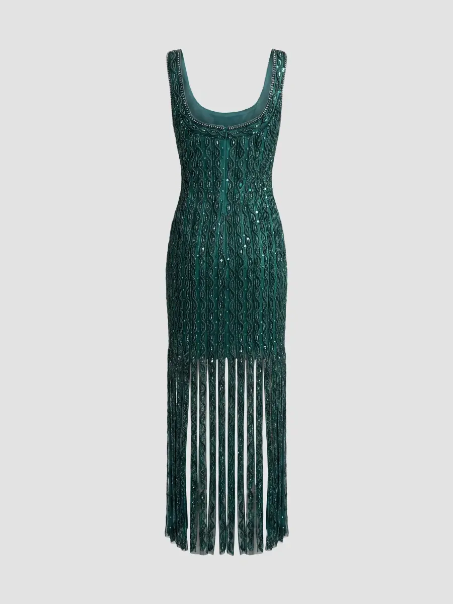 Mac Duggal Women's Beaded Mesh Fringed Maxi Dress | Thumbnail 6 Mac Duggal Women's Beaded Mesh Fringed Maxi Dress | Thumbnail 6