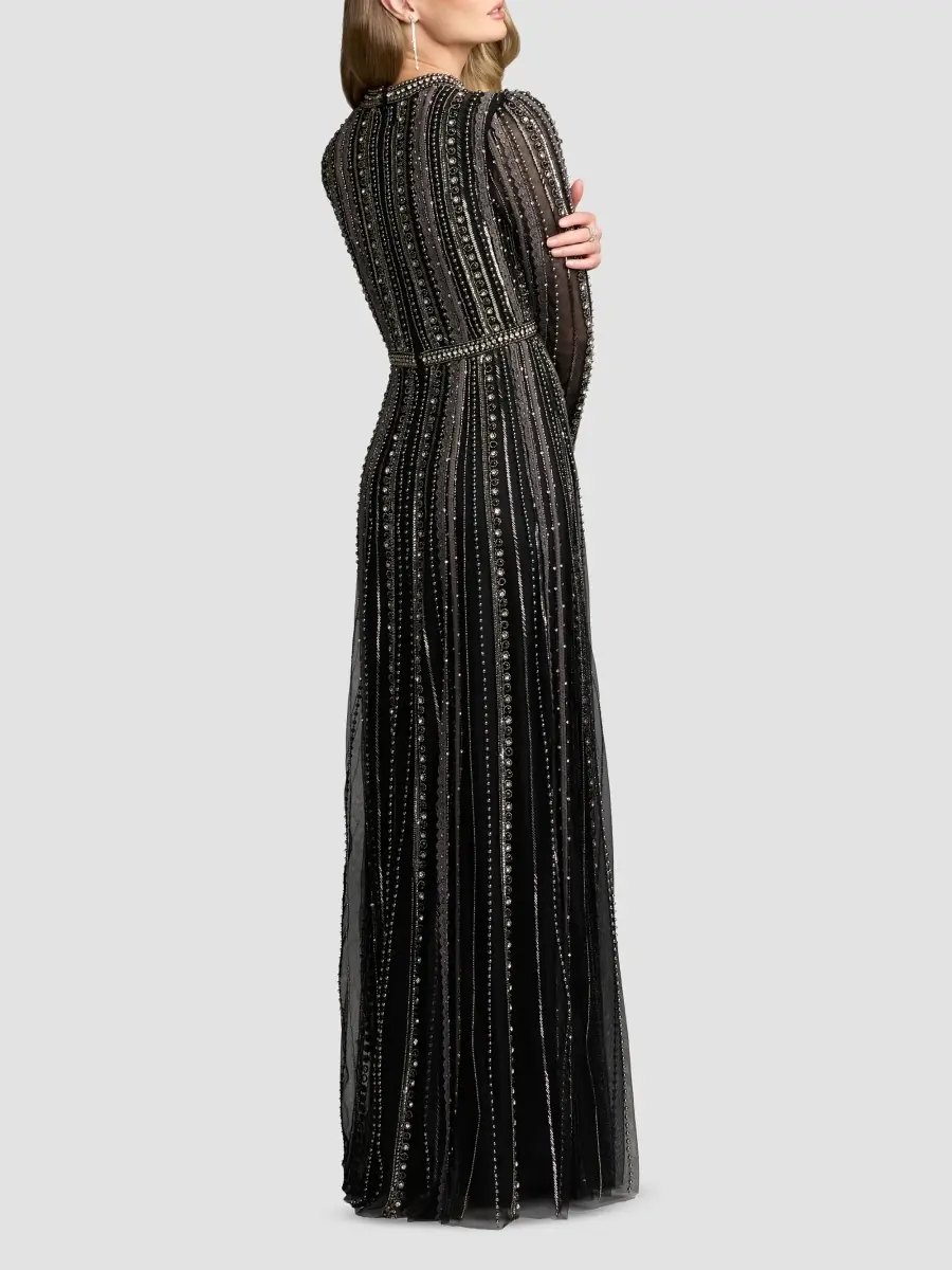 Mac Duggal Women's Embellished Mesh V-Neck Gown | Thumbnail 3 Mac Duggal Women's Embellished Mesh V-Neck Gown | Thumbnail 3