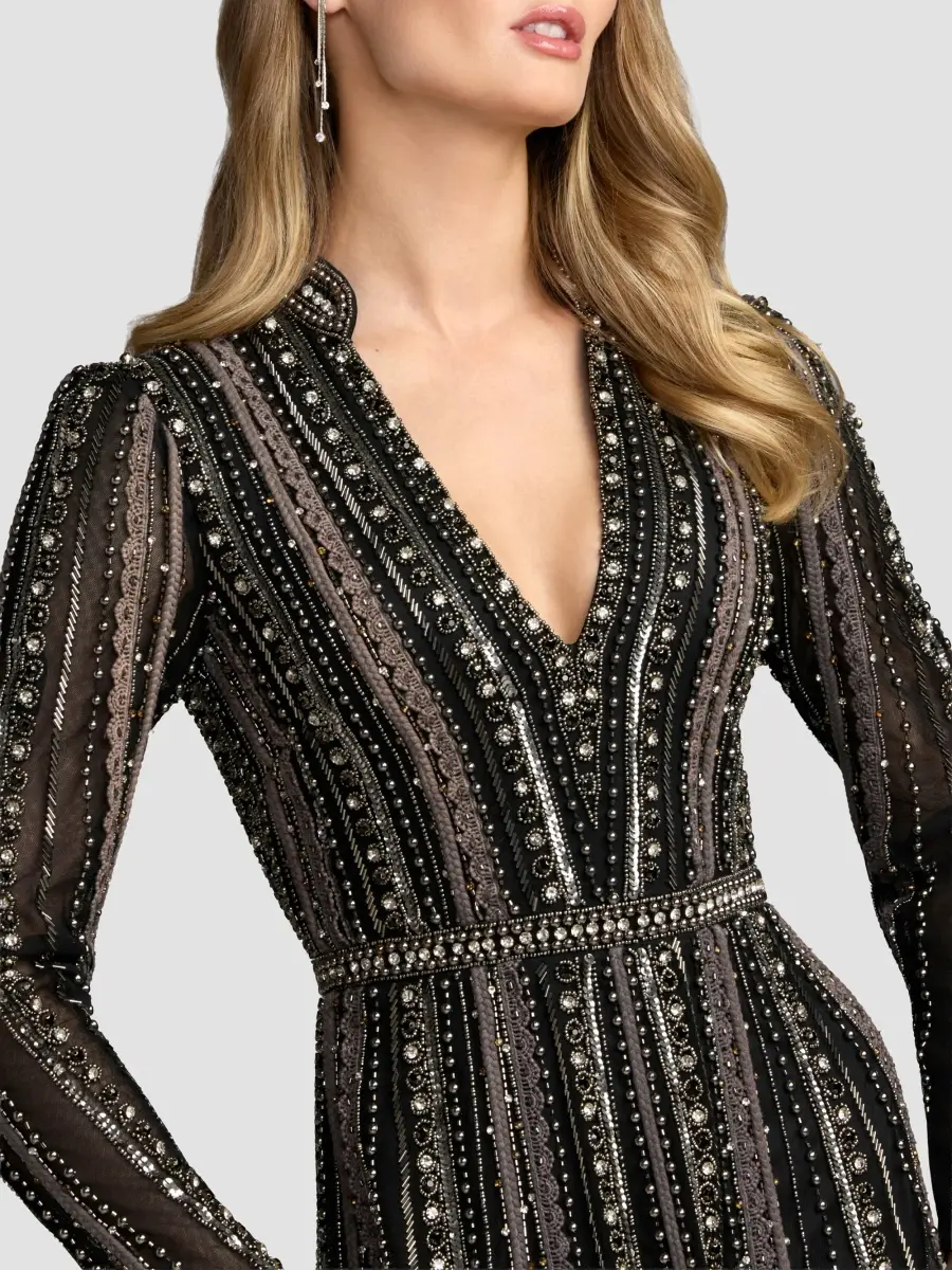 Mac Duggal Women's Embellished Mesh V-Neck Gown | Thumbnail 4 Mac Duggal Women's Embellished Mesh V-Neck Gown | Thumbnail 4