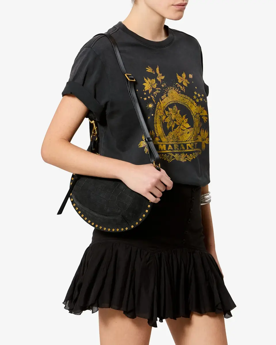Isabel Marant Oskan Moon Bag In Crocodile-effect Velvet Leather | Thumbnail 4
