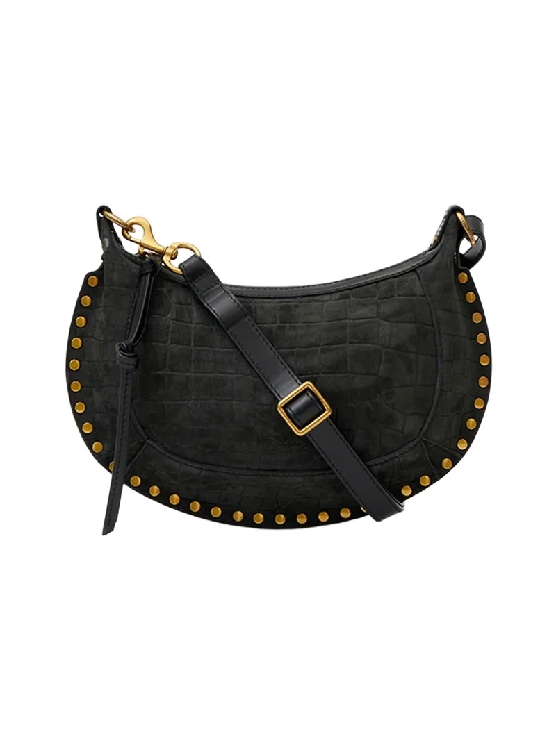 Isabel Marant Oskan Moon Bag In Crocodile-effect Velvet Leather