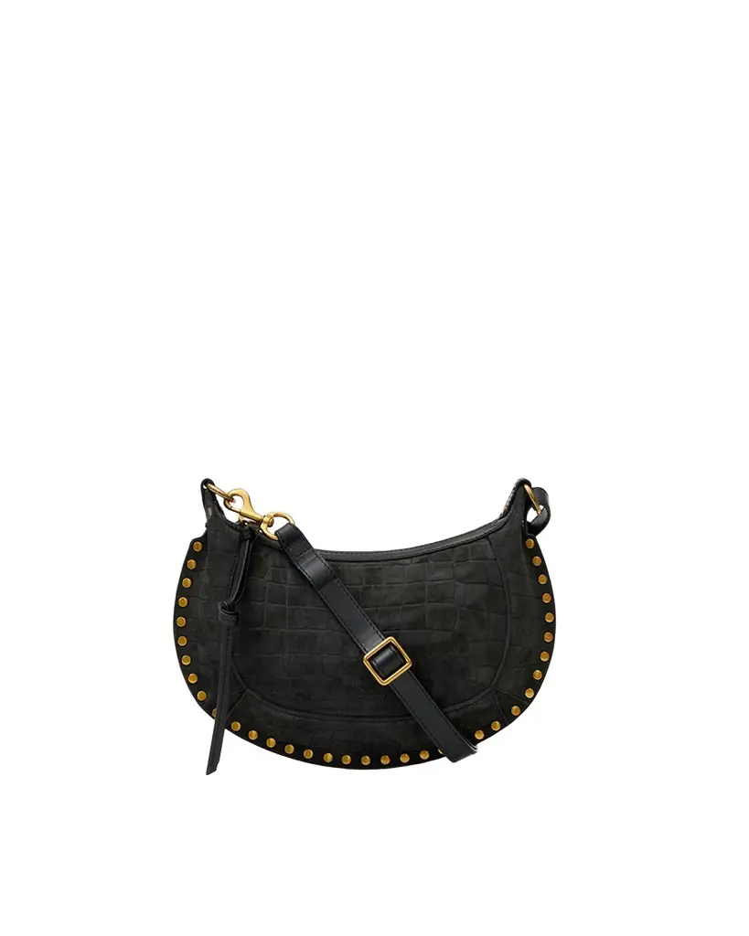 Isabel Marant Oskan Moon Bag In Crocodile-effect Velvet Leather