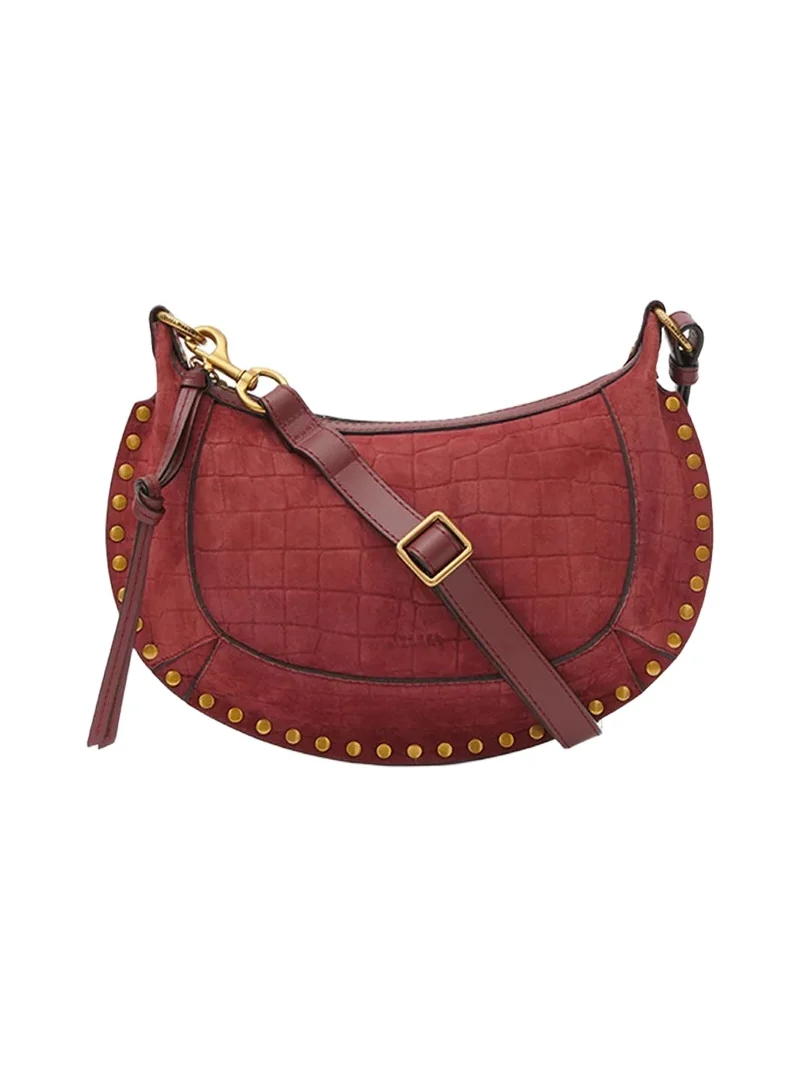 Isabel Marant Oskan Moon Bag In Crocodile-effect Velvet Leather