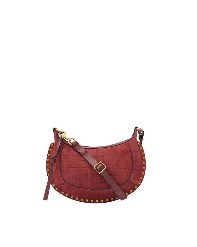 Isabel Marant Oskan Moon Bag In Crocodile-effect Velvet Leather