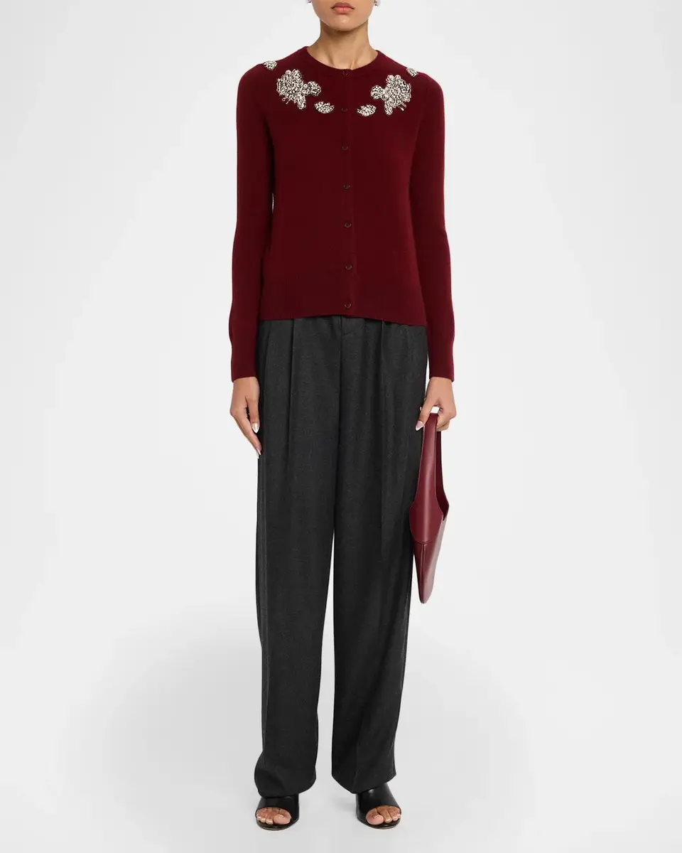 Neiman Marcus Cashmere Collection Cashmere Crystal Applique Cardigan | Thumbnail 2