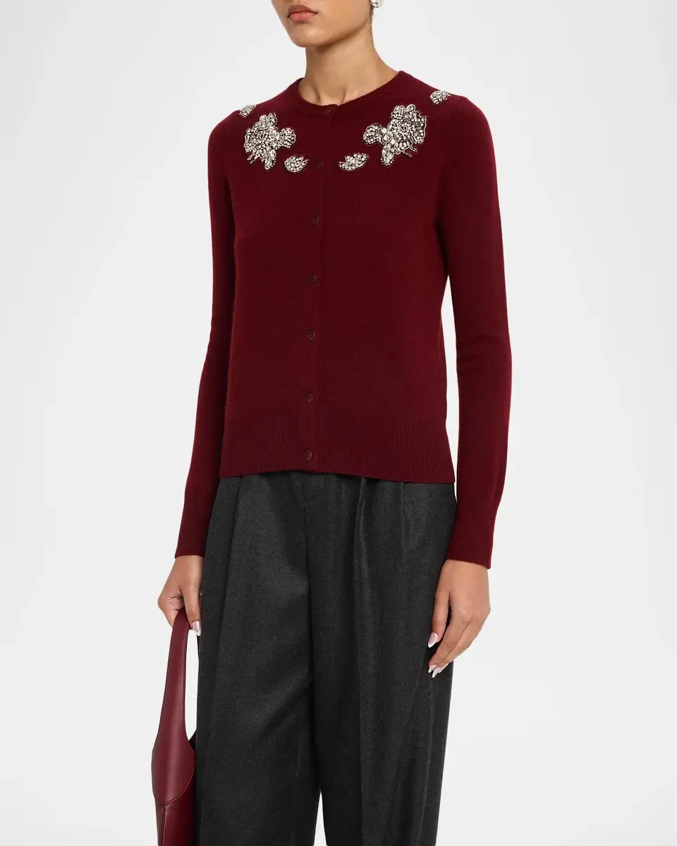 Neiman Marcus Cashmere Collection Cashmere Crystal Applique Cardigan | Thumbnail 4