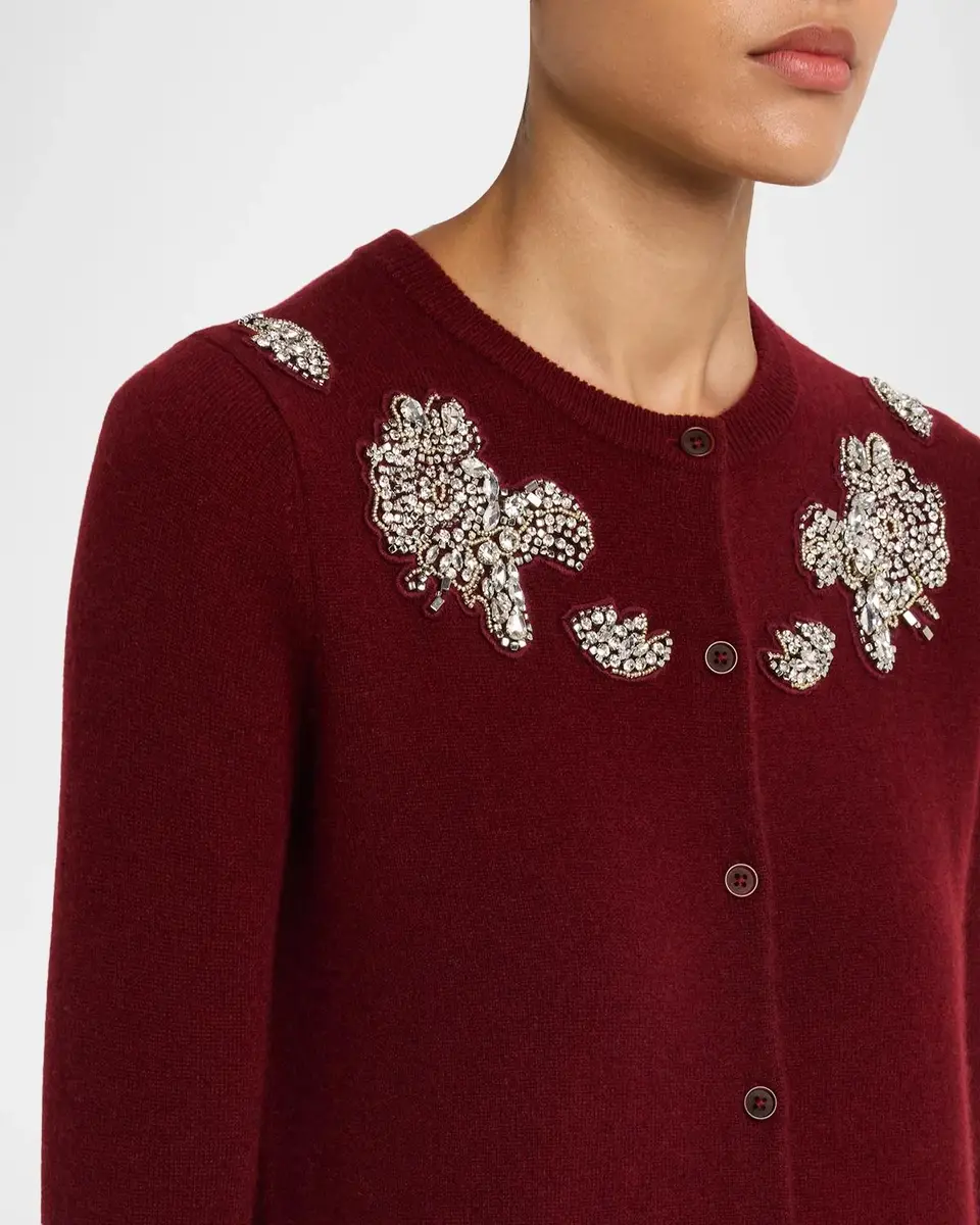 Neiman Marcus Cashmere Collection Cashmere Crystal Applique Cardigan | Thumbnail 5