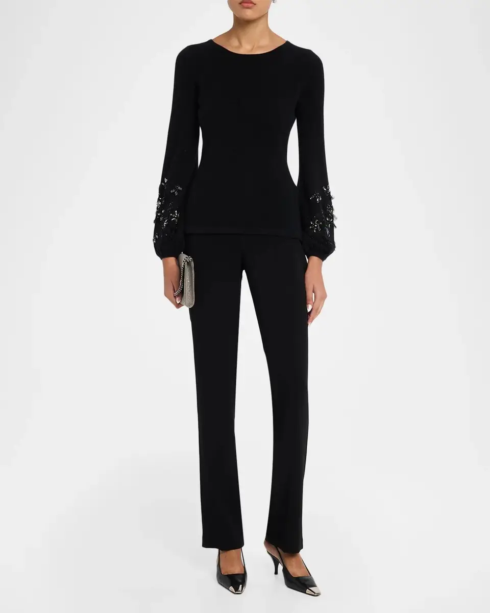 Neiman Marcus Cashmere Collection Cashmere Blouson-Sleeve Sweater | Thumbnail 2 Neiman Marcus Cashmere Collection Cashmere Blouson-Sleeve Sweater | Thumbnail 2