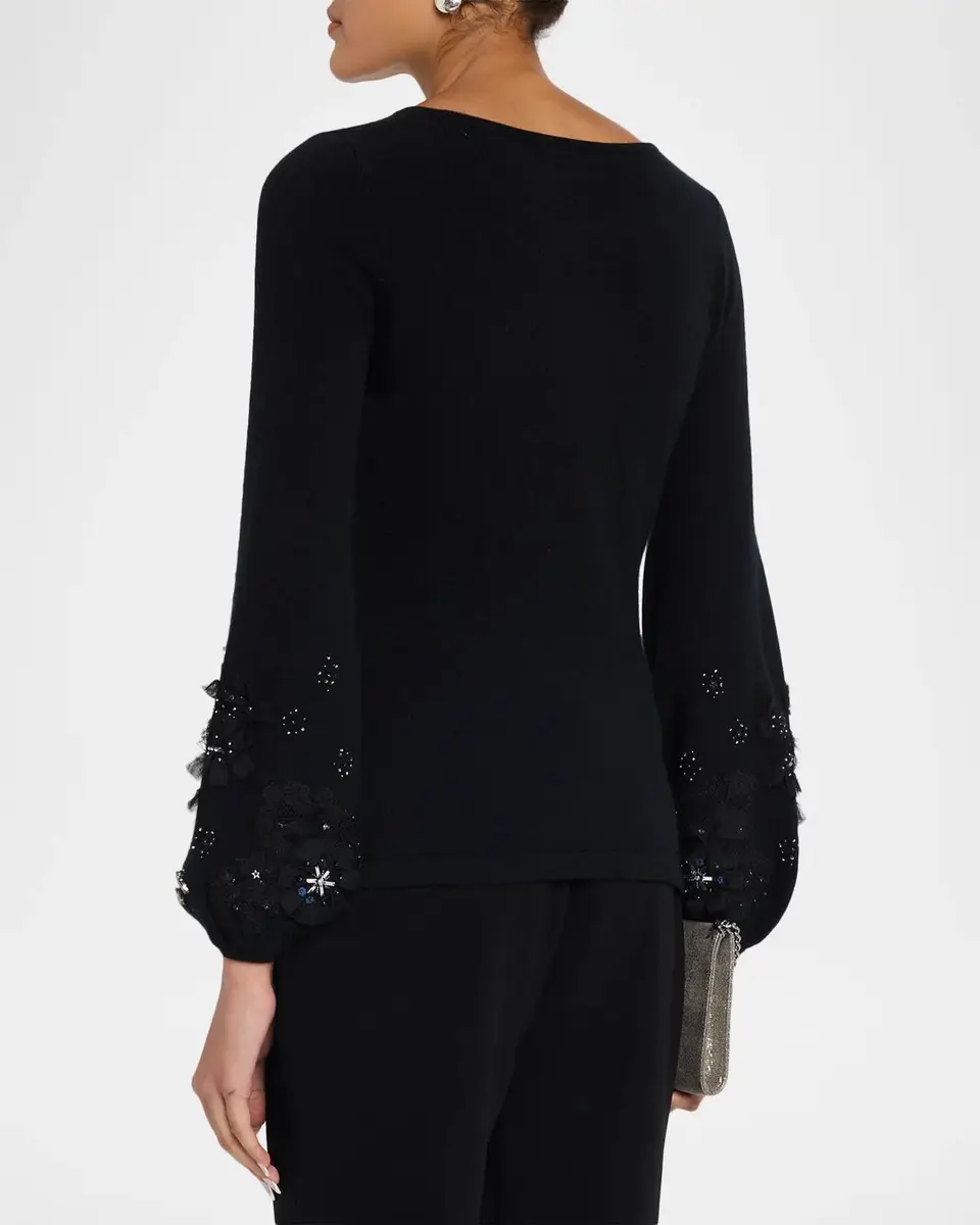 Neiman Marcus Cashmere Collection Cashmere Blouson-Sleeve Sweater | Thumbnail 3 Neiman Marcus Cashmere Collection Cashmere Blouson-Sleeve Sweater | Thumbnail 3