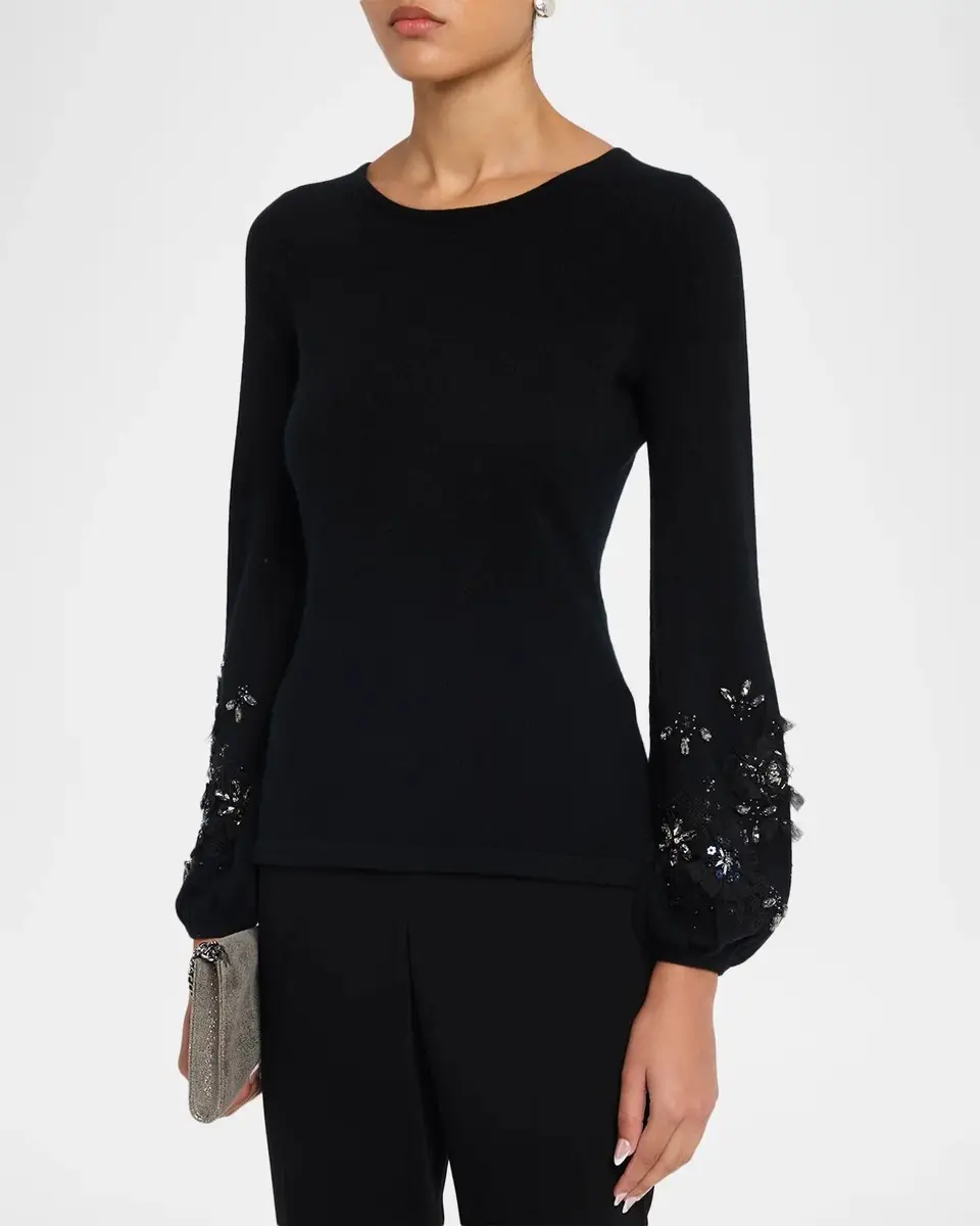 Neiman Marcus Cashmere Collection Cashmere Blouson-Sleeve Sweater | Thumbnail 4 Neiman Marcus Cashmere Collection Cashmere Blouson-Sleeve Sweater | Thumbnail 4
