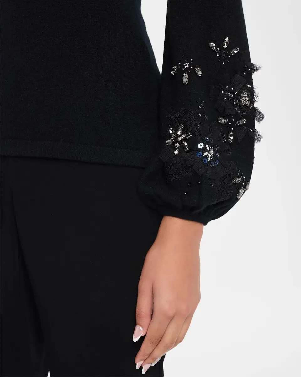 Neiman Marcus Cashmere Collection Cashmere Blouson-Sleeve Sweater | Thumbnail 5 Neiman Marcus Cashmere Collection Cashmere Blouson-Sleeve Sweater | Thumbnail 5