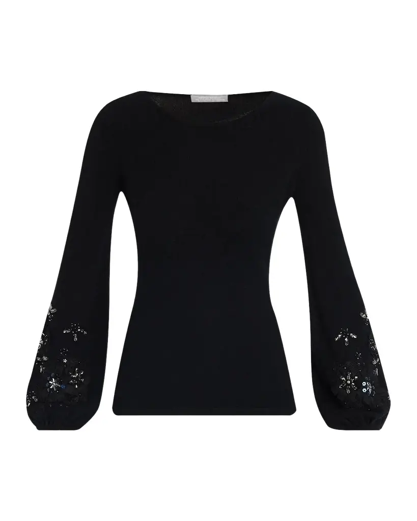 Neiman Marcus Cashmere Collection Cashmere Blouson-Sleeve Sweater