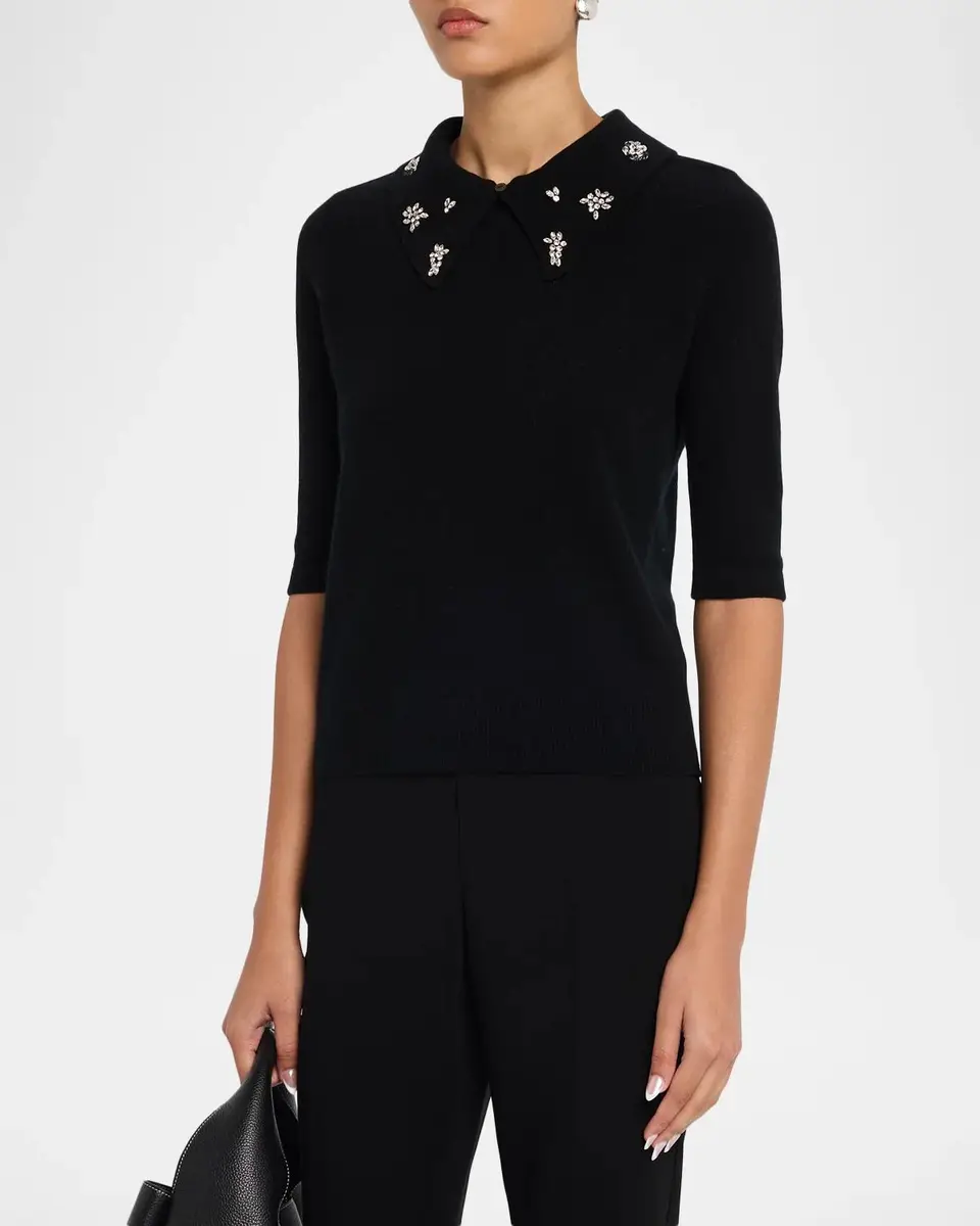 Neiman Marcus Cashmere Collection Cashmere Jeweled-Collar Sweater | Thumbnail 4 Neiman Marcus Cashmere Collection Cashmere Jeweled-Collar Sweater | Thumbnail 4