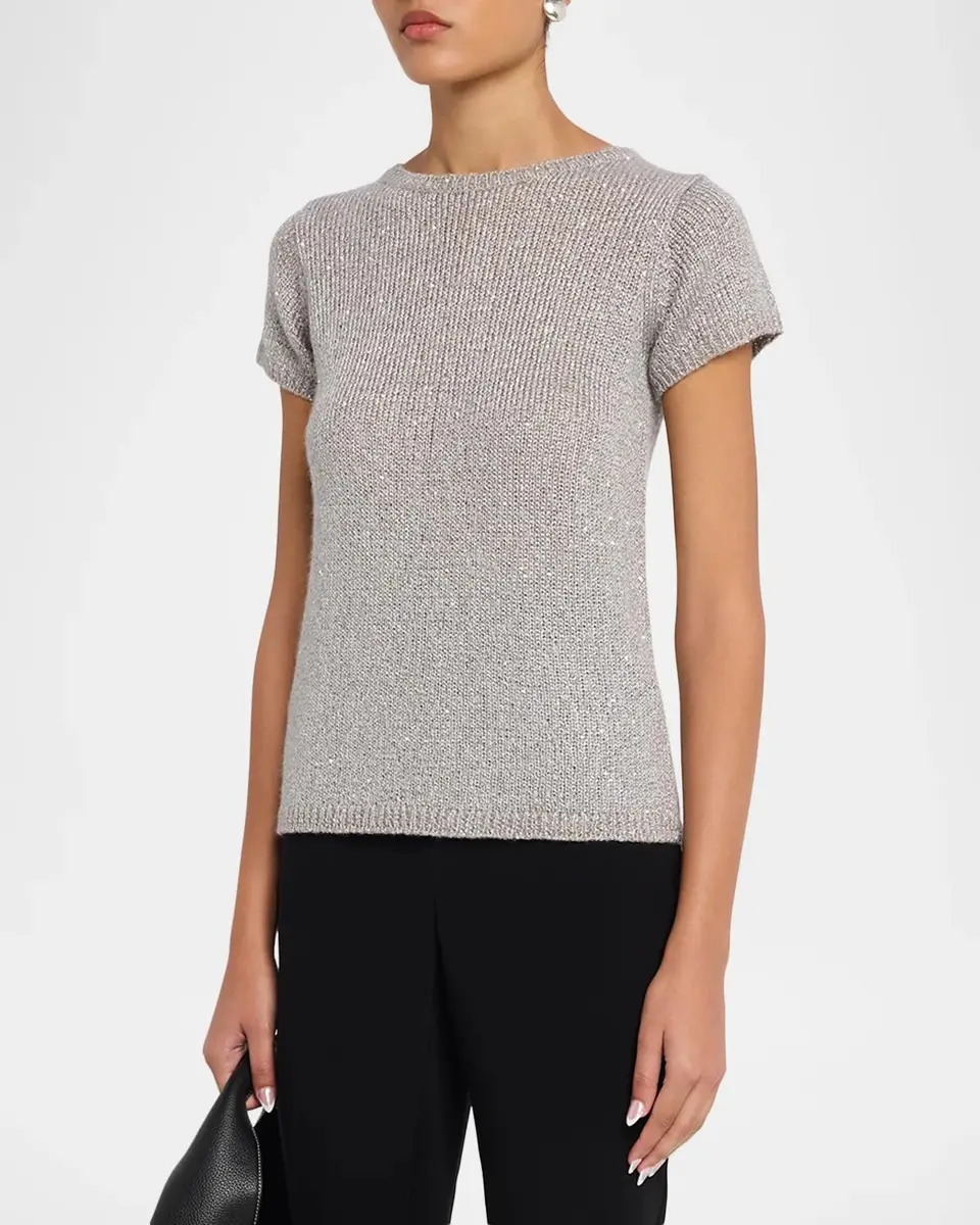Neiman Marcus Cashmere Collection Cashmere Sequin Knit Top | Thumbnail 4 Neiman Marcus Cashmere Collection Cashmere Sequin Knit Top | Thumbnail 4