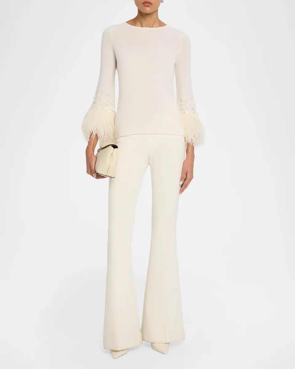 Neiman Marcus Cashmere Collection Cashmere Feather-Cuff Sweater | Thumbnail 2 Neiman Marcus Cashmere Collection Cashmere Feather-Cuff Sweater | Thumbnail 2