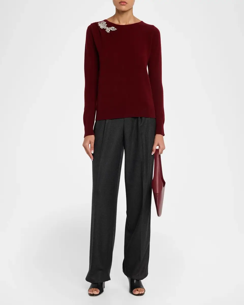 Neiman Marcus Cashmere Collection Cashmere Crystal Applique Sweater | Thumbnail 2