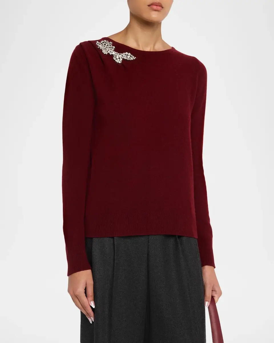 Neiman Marcus Cashmere Collection Cashmere Crystal Applique Sweater | Thumbnail 4