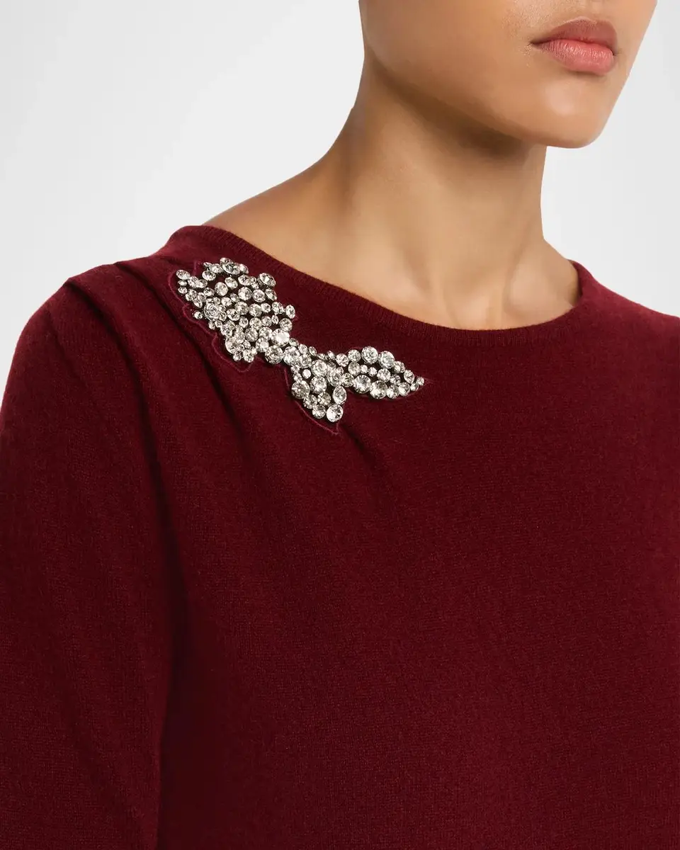 Neiman Marcus Cashmere Collection Cashmere Crystal Applique Sweater | Thumbnail 5
