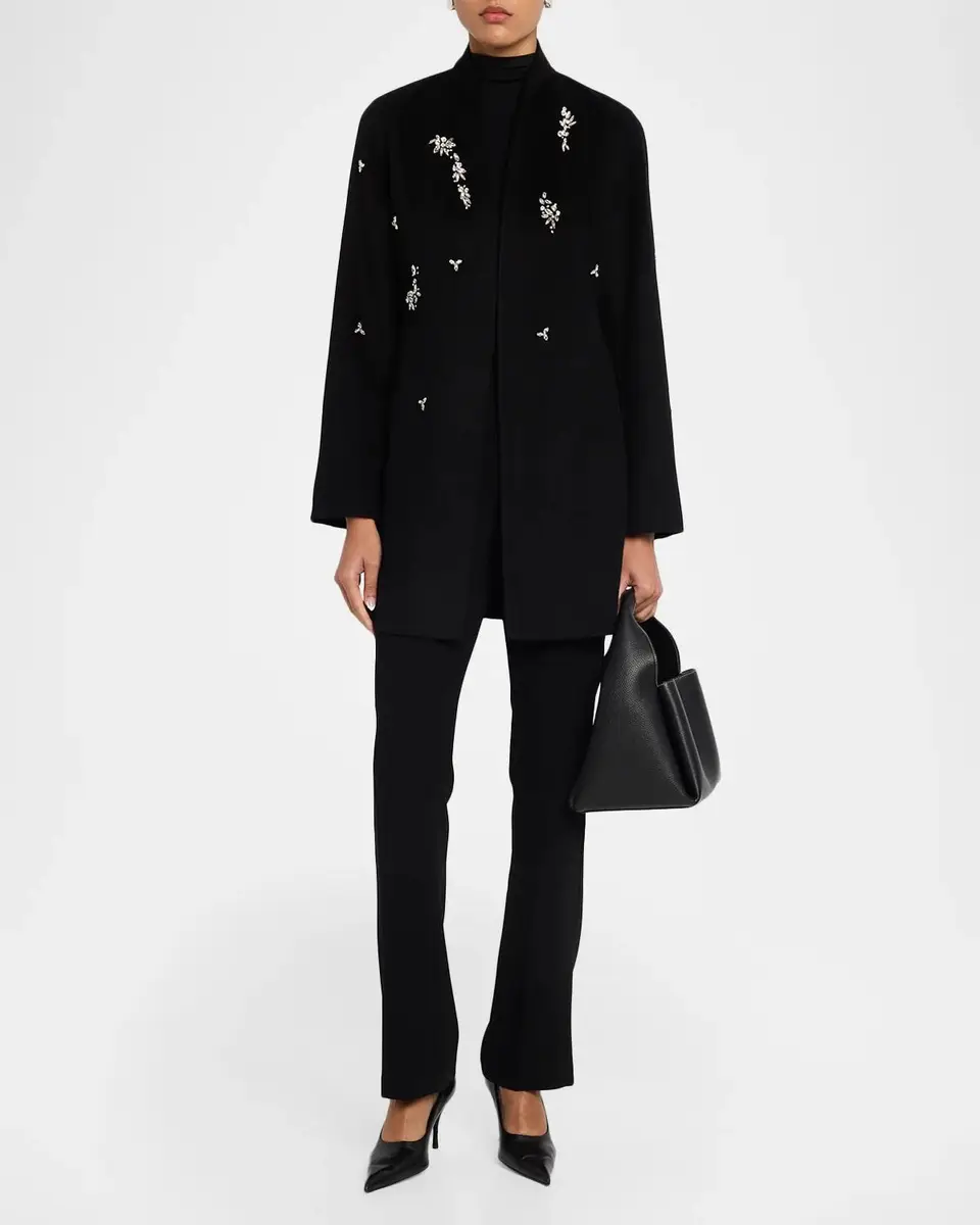 Neiman Marcus Cashmere Collection Double-Faced Cashmere Crystal Coat | Thumbnail 2