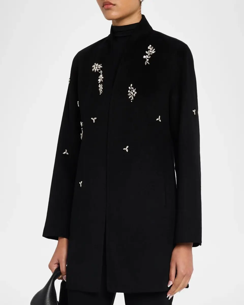 Neiman Marcus Cashmere Collection Double-Faced Cashmere Crystal Coat | Thumbnail 4