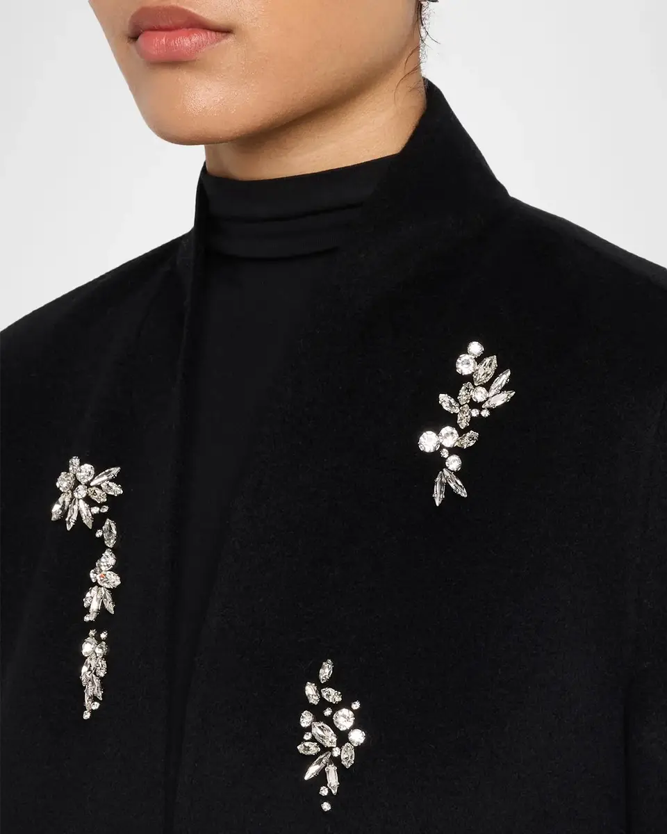 Neiman Marcus Cashmere Collection Double-Faced Cashmere Crystal Coat | Thumbnail 5
