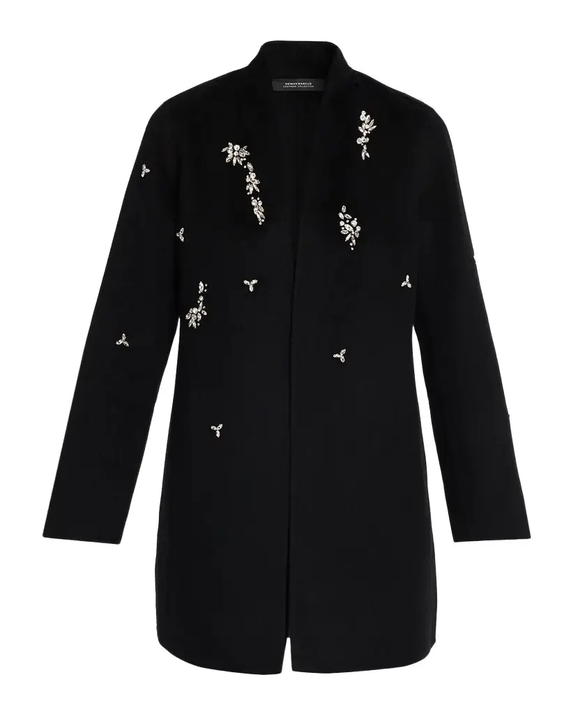 Neiman Marcus Cashmere Collection Double-Faced Cashmere Crystal Coat