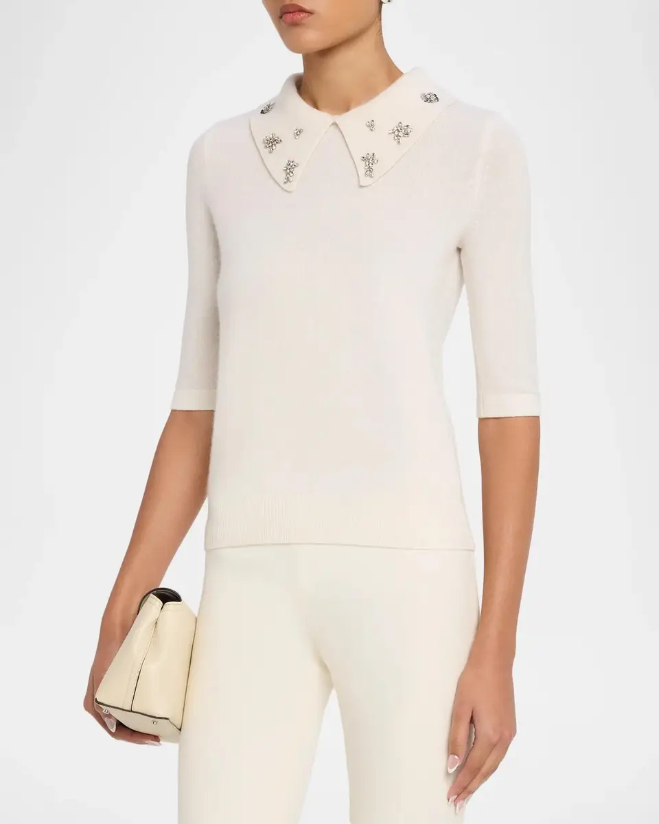 Neiman Marcus Cashmere Collection Cashmere Jeweled-Collar Sweater | Thumbnail 4 Neiman Marcus Cashmere Collection Cashmere Jeweled-Collar Sweater | Thumbnail 4