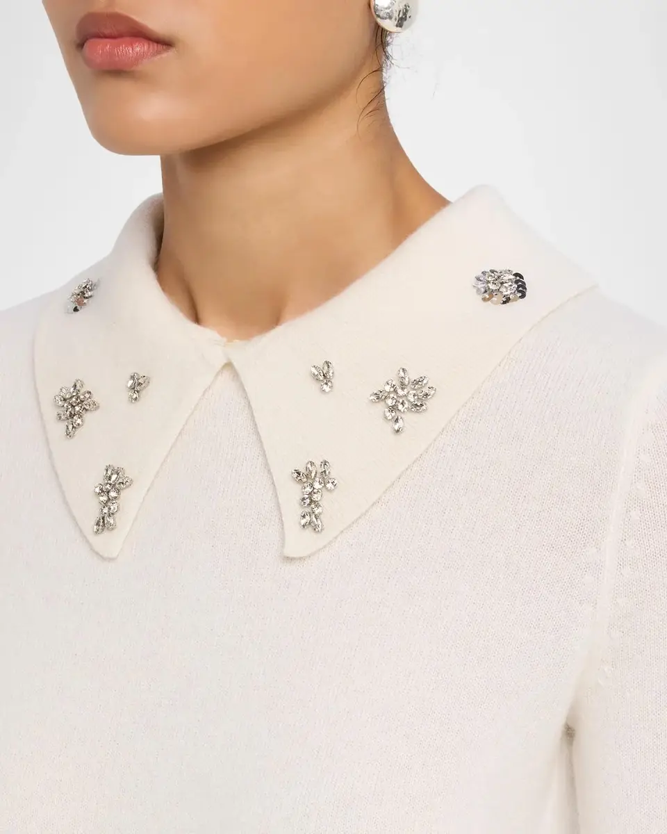 Neiman Marcus Cashmere Collection Cashmere Jeweled-Collar Sweater | Thumbnail 5 Neiman Marcus Cashmere Collection Cashmere Jeweled-Collar Sweater | Thumbnail 5