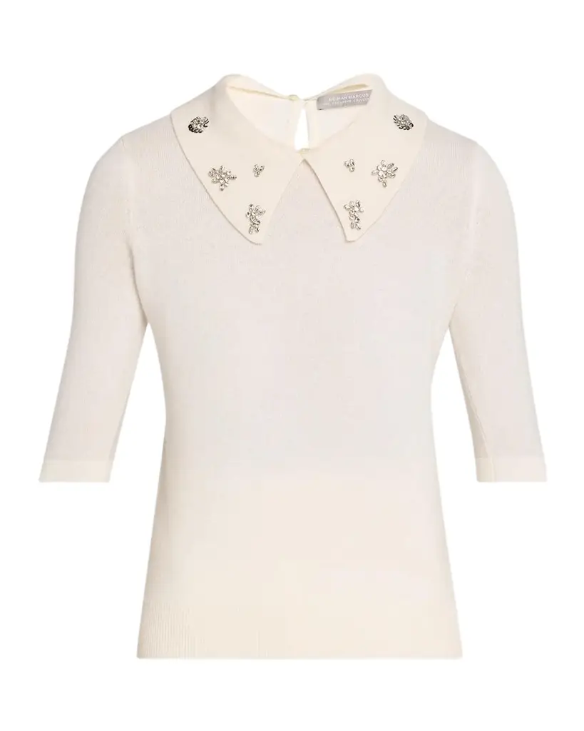 Neiman Marcus Cashmere Collection Cashmere Jeweled-Collar Sweater