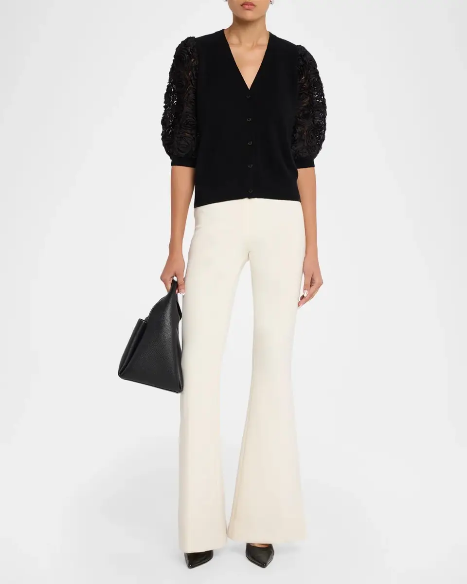 Neiman Marcus Cashmere Collection Cashmere Embroidered Mesh-Sleeve Sweater | Thumbnail 2 Neiman Marcus Cashmere Collection Cashmere Embroidered Mesh-Sleeve Sweater | Thumbnail 2