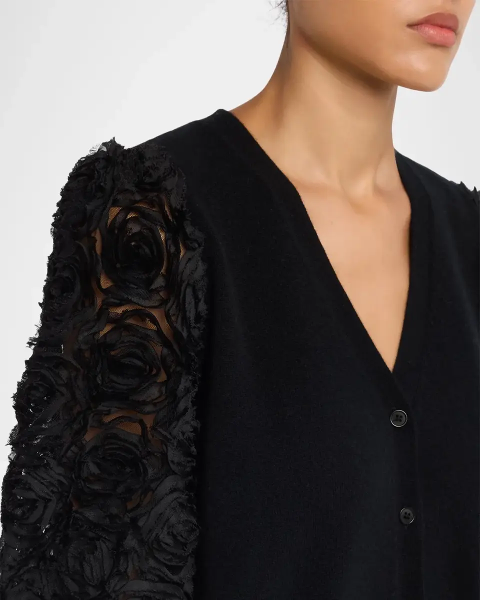 Neiman Marcus Cashmere Collection Cashmere Embroidered Mesh-Sleeve Sweater | Thumbnail 5 Neiman Marcus Cashmere Collection Cashmere Embroidered Mesh-Sleeve Sweater | Thumbnail 5