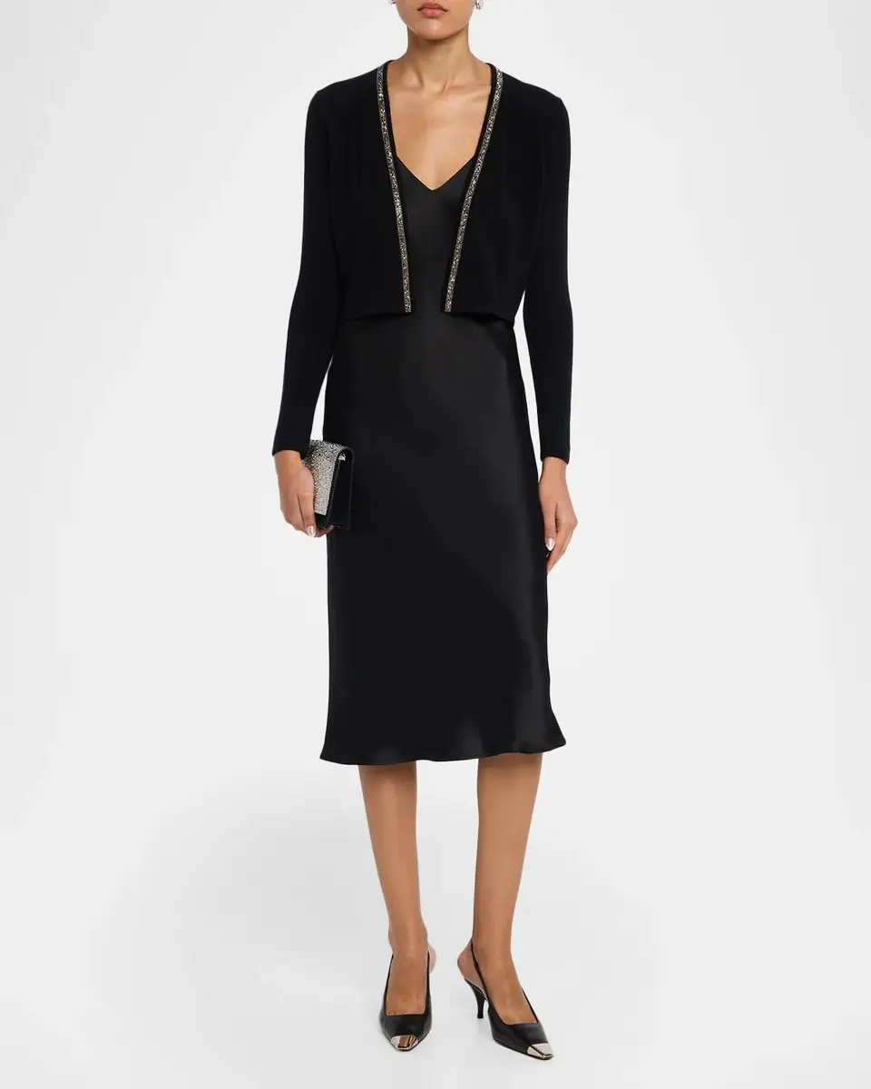 Neiman Marcus Cashmere Collection Cashmere Cropped Bead-Trim Shrug | Thumbnail 2 Neiman Marcus Cashmere Collection Cashmere Cropped Bead-Trim Shrug | Thumbnail 2