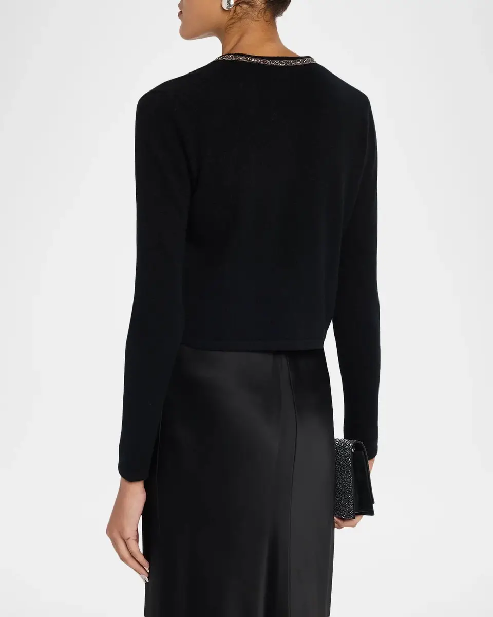 Neiman Marcus Cashmere Collection Cashmere Cropped Bead-Trim Shrug | Thumbnail 3 Neiman Marcus Cashmere Collection Cashmere Cropped Bead-Trim Shrug | Thumbnail 3