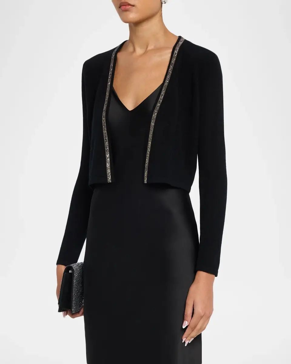 Neiman Marcus Cashmere Collection Cashmere Cropped Bead-Trim Shrug | Thumbnail 4 Neiman Marcus Cashmere Collection Cashmere Cropped Bead-Trim Shrug | Thumbnail 4