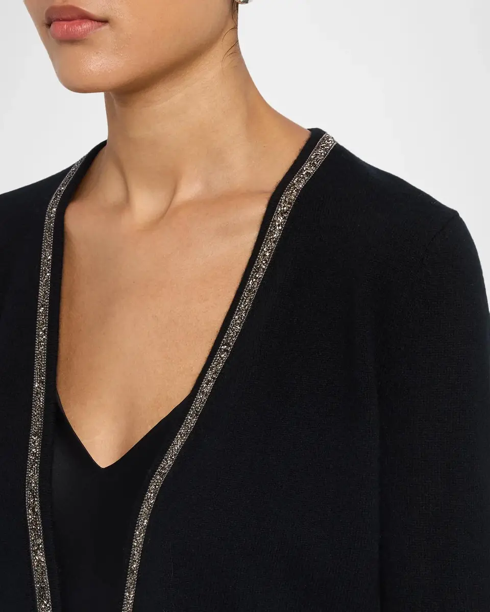 Neiman Marcus Cashmere Collection Cashmere Cropped Bead-Trim Shrug | Thumbnail 5 Neiman Marcus Cashmere Collection Cashmere Cropped Bead-Trim Shrug | Thumbnail 5